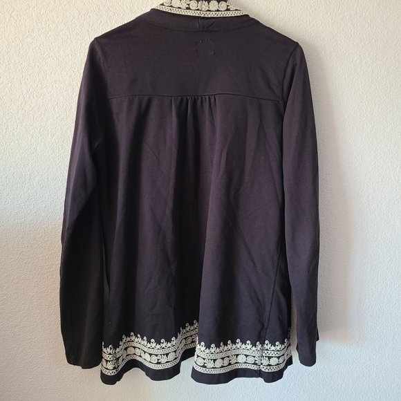 Lucky Brand Embroidered Open Front Black Sweater Women's Size M - Picture 2 of 8